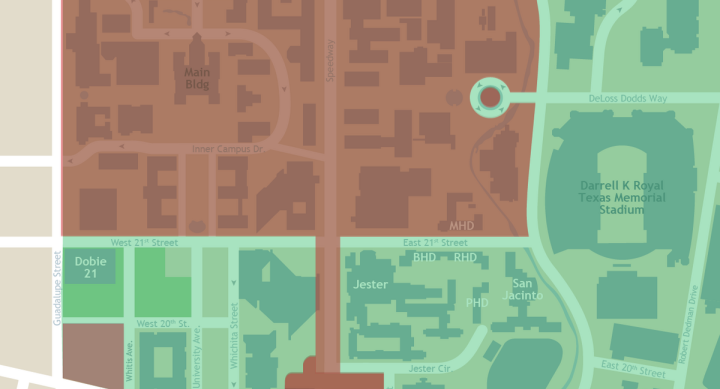 UT Austin pedestrian friendly zone map